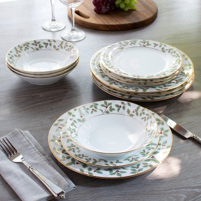 White Porcelain Soup Bowl Set with Gold Trim, Service for 4