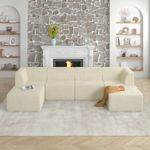 130.32" Modern Minimalist Corduroy U-Shape Modular Sectional Sofa, No Assembly Needed, 6-piece Free Combination Sofa - 1 of 4
