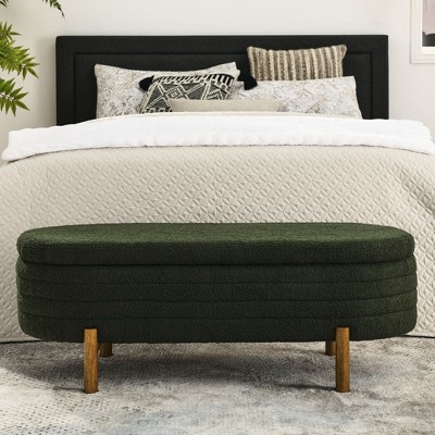 CAVINAS Storage Ottoman Bench, Ottoman Oval Storage Bench, Rubber Wood Leg, Large Blanket Storage Bench, Green