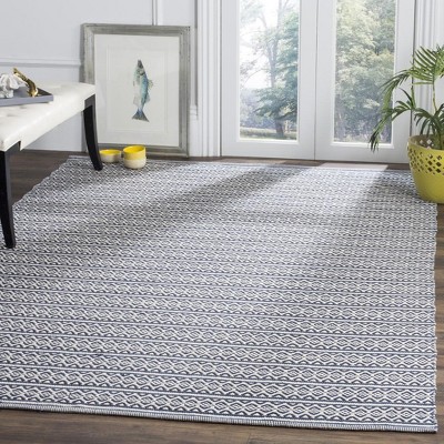 Ivory and Navy Handwoven Cotton Flatweave Area Rug 6' x 9'