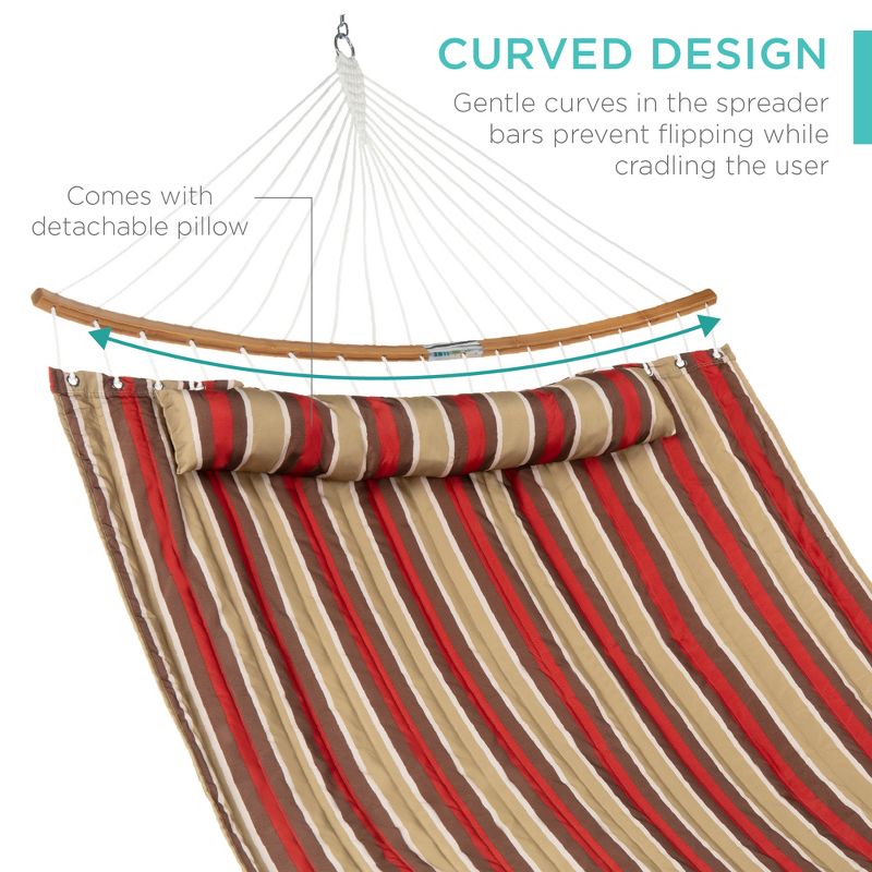 Best Choice Products 2-Person Portable Quilted Hammock w/ Curved Bamboo Spreader Bar, Pillow, Carry Bag, 4 of 9