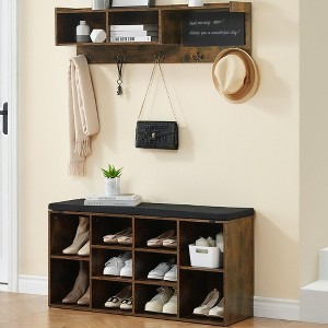 Hall Tree Shoe Bench Industrial 6 in 1 Coat/Shoe Rack with 5 Hooks - 1 of 4