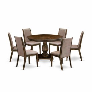 HomeStock 7-Piece Distressed Jacobean Finish Solid Wood Top Dining Table with 6 Chairs - 1 of 4