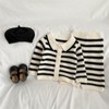MyKids-Usa Baby Striped Pattern Lapel Knitted Cardigan With Pants Sets - 4 of 4