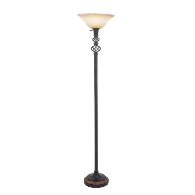 Metal Floor lamp Torchiere Black - Olivia & May: 72" Cord, Glass Shade, Toggle Switch, Indoor Use