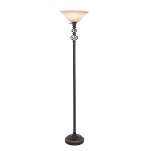 Metal Floor lamp Torchiere Black - Olivia & May: 72" Cord, Glass Shade, Toggle Switch, Indoor Use - 1 of 4