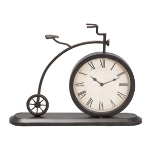 4"x14" Metal Bike Vintage Clock Black - Olivia & May: Iron Mantle Timepiece, Analog Display, No Nightlight - 1 of 4