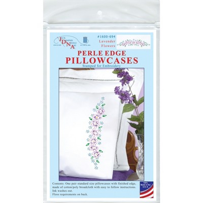 Jack Dempsey Stamped Pillowcases W/White Perle Edge 2/Pkg-Lavender Flowers