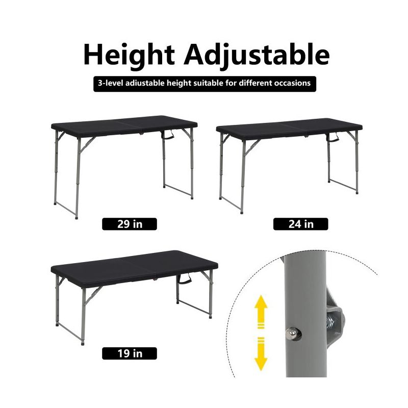 SUGIFT 4ft Portable Plastic Folding Tables for Home Garden Office Indoor Outdoor, Black, 3 of 8