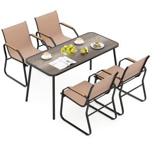 Tangkula 5 PCS Patio Dining Set w/ Wood-like Armrests & Metal Frame for Garden Yard - 1 of 4