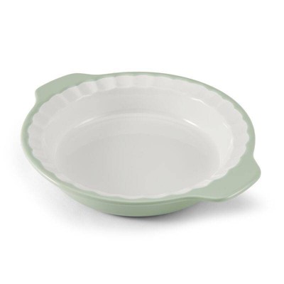 Pistachio and White Stoneware Fluted Edge Pie Plate