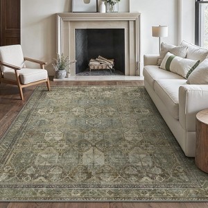 Abynow Diamond Distressed Persian Style Washable Indoor Rug - 1 of 4
