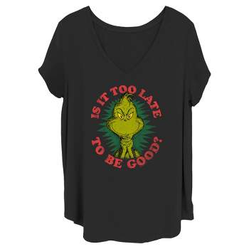 Juniors Womens Dr. Seuss Christmas The Grinch Is it too Late T-Shirt