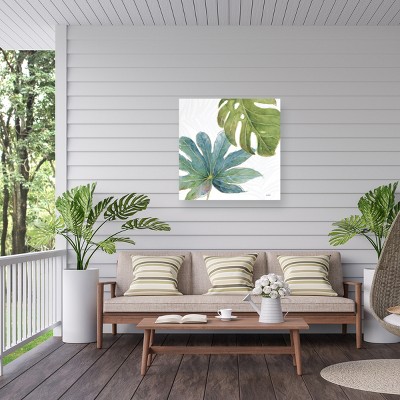 Tropical Blush VII 18x18 Teal and Green Outdoor Canvas Wall Art