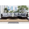 5 Piece Half-Moon Brown PE Rattan Outdoor Garden Sofa Set,Outdoor Conversation Set,Steel Patio Balcony Wicker Furniture with Cushions-Coolbibila - 3 of 4