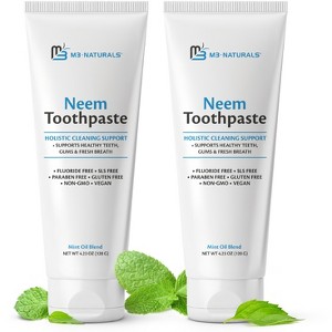 2-Pack Neem Toothpaste Organic Fluoride Free With Mint, Herbal Toothpaste for Healthy Teeth & Gums, 100% Non-GMO, Vegan, M3 Naturals, 4.23 oz tube - 1 of 4