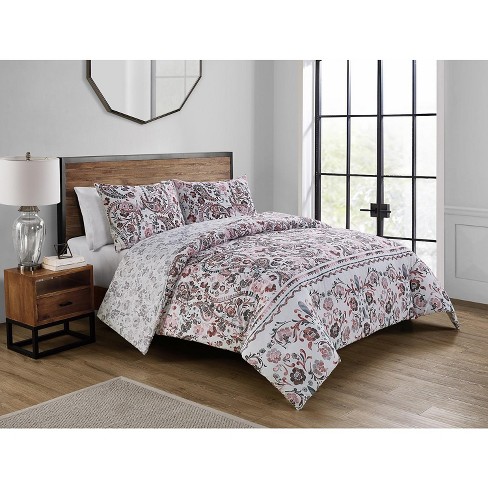 Vcny Home Rhodes Origami Reversible Paisley Comforter Set Pink 3