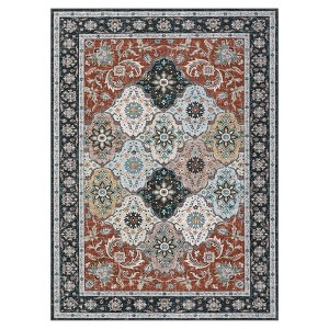 Washable Vintage Floral Print Area Rugs for Living Room Bedroom, Retro Textured Soft Throw Carpet for Home Office - 1 of 4