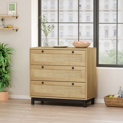 30.31" 3-Drawer Rope Braid Dresser, Oak - ModernLuxe