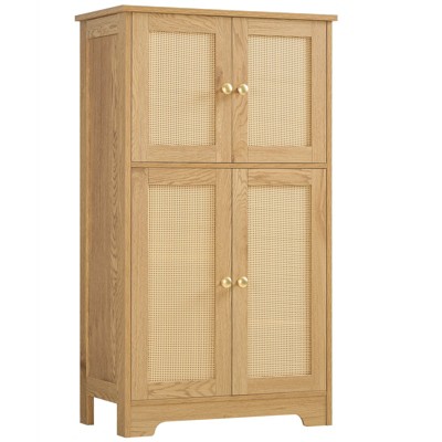 USIKEY Storage Cabinet, Bathroom Cabinet with 4 Doors & Adjustable Shelf, Bathroom Floor Cabinet for Living Room, Entryway, Home Office