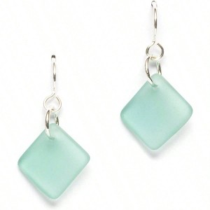 Delicate Diamond Sea Glass Earrings, Beach Glass for Women, Handmade in Using Sustainable Materials - 1 of 4