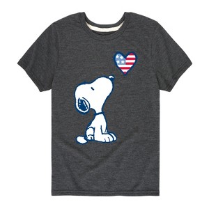 Boys' - Peanuts - Snoopy Flag Heart Short Sleeve Graphic T-Shirt - 1 of 4