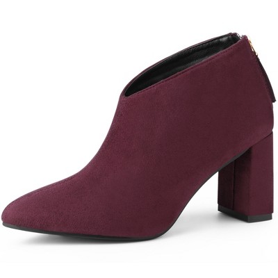 BLISSFUL STEP Pointed Toe Cutout Block Heel Ankle Booties for Women