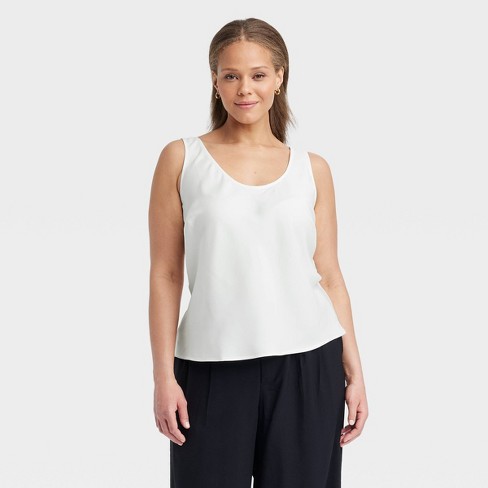 Women's Woven Shell Tank Top - A New Day™ White 3X