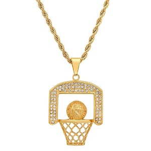 Steeltime 24" 18k gold plated stainless steel and simulated diamonds basketball pendant - 1 of 4