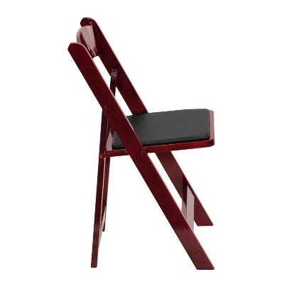 Elegant Mahogany Wood Folding Chair with Vinyl Padded Seat