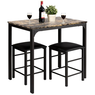 Costway 3 PCS Counter Height Dining Set Faux Marble Table 2 Chairs Kitchen Bar Furniture