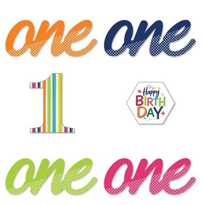 Big Dot of Happiness 1st Birthday - Cheerful Happy Birthday - DIY Shaped Colorful First Birthday Party Cut-Outs - 24 Count