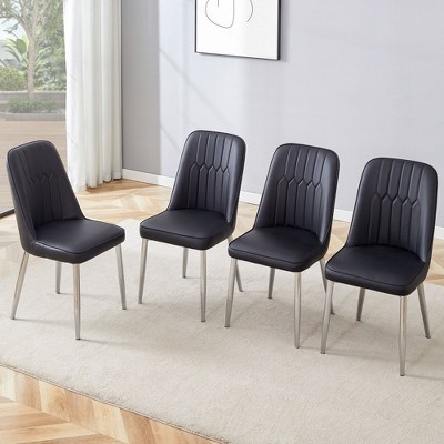 Sapphtopaz Modern Dining Chairs PU Upholstered Living Room Chairs with Metal Legs Mid-Back Chair for Kitchen, Dining Room