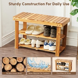 Racxily 2-Tier Acacia Wood Shoe Rack Bench - Natural Wooden Shoe Organizer,Durable£¬Elegant Style for Entryway/Bathroom/Front Door, Natural Color - 1 of 4