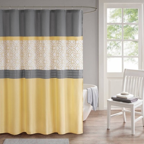 gray and yellow shower curtain