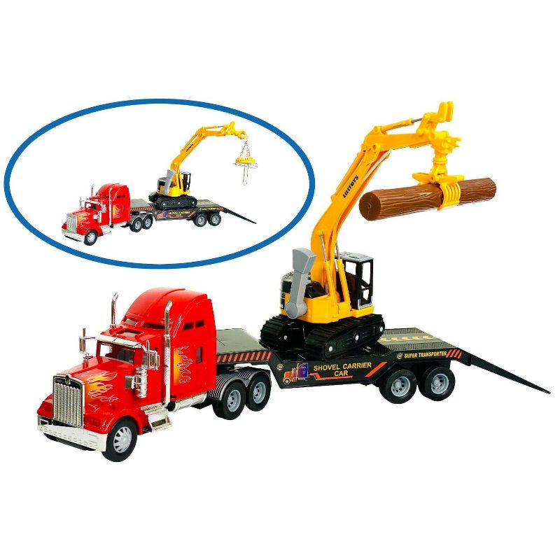 Big Daddy Big Rig Heavy Duty Tractor Trailer Low Boy Transport Flat Bed & Excavator Toy Trucks Combo, 3 of 8