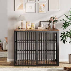48'' Dog Crate Furniture, 3-in-1 Wooden Dog Kennel with 3 Lockable Doors, Heavy Duty Metal Frame & Sturdy Panels - 1 of 4