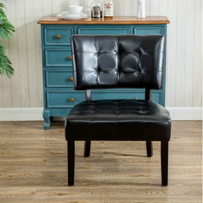 Black Blended Leather Tufted Accent Chair with Oversized Seating