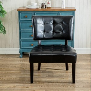 Black Blended Leather Tufted Accent Chair with Oversized Seating - 1 of 4