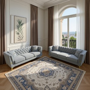 3-Seater Velvet Plush Sofa Set of 2 with Gold-Tone Metal Legs, Stylish Design, and Durable Construction - 1 of 4