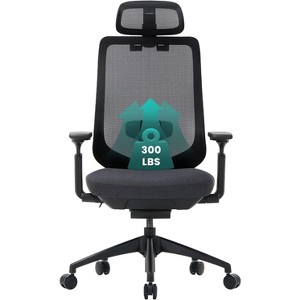 High Back Mesh Office Chair with Adjustable Headrest, 4D Armrests, Lumbar Support, Sliding Seat & Tilt Lock, Comfortable Executive Desk Chair - Black - 1 of 1