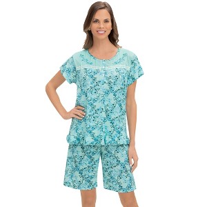 Collections Etc Floral Pajama Short Sleeve Shirt and Shorts Set - 1 of 4