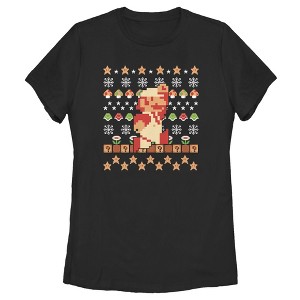 Women's Nintendo Ugly Christmas Super Mario Pixel T-Shirt - 1 of 3