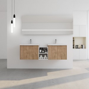 Okak Floating Bathroom Vanity with Sink Combo, Bathroom Sink Vanity with Soft Close Doors/Cabinets, Bathroom Sink Cabinet for Bathroom,Oak - 1 of 4