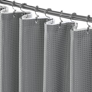 Aoibox 3 in 1 Waffle Shower Curtain Set with Liner & 12 Double Sided Hooks, 258GSM Luxury Weighted Fabric for Bathroom, Grey - 1 of 4
