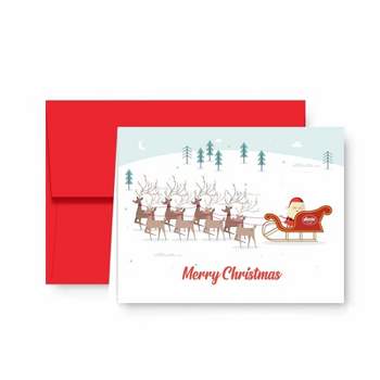 Paper Frenzy Santa and Sleigh Christmas Holiday Cards with Red Envelopes - 25 pack