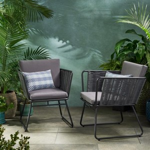 Set of 2 Mid-Century Idaho Club Chair with Water-Resistant Cushions for outside living room-Christopher Knight Home - 1 of 4