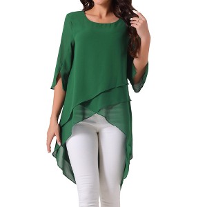 INSPIRE CHIC Women's High Low Hem Scoop Neck Asymmetrical 3/4 Sleeve Summer Top - 1 of 4