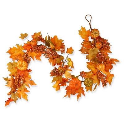 National Tree Company Garland with Maple Leaves and Pumpkins Red/Orange (70")