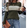 Women's Cozy Textured Sweaters 2025 Fall Fashion Knit Striped Long Sleeve Crew Neck Color Block Tunic Tops - 3 of 4